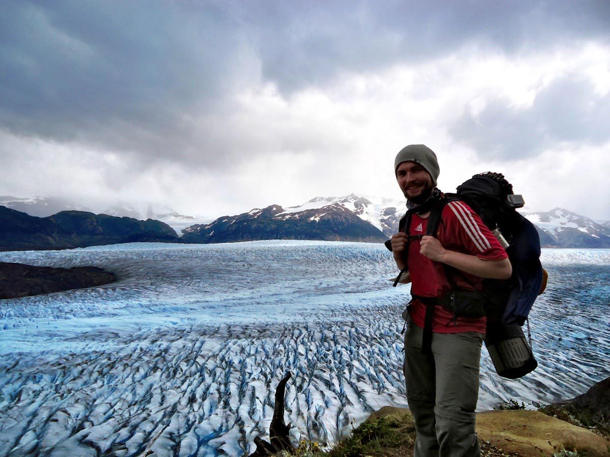 Me hiking in Torres del Paine - at the Grey Glacier