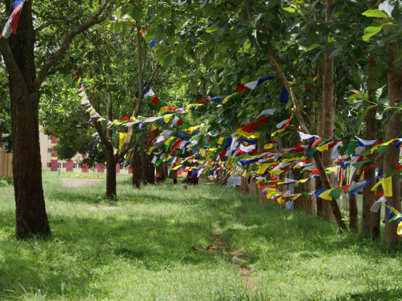 tibetan buddhist decorative colours at monastery garden