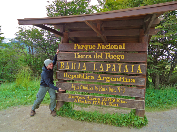 Dieses Schild besagt das wir uns am Ender der Nationalstraße Nummer 3 befinden und damit am südlichsten Zipfel von Argentinien