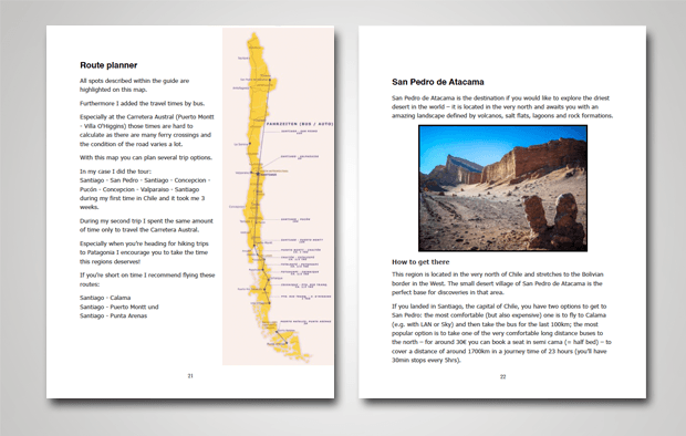 Route planner and part of travel guide for San Pedro de Atacama