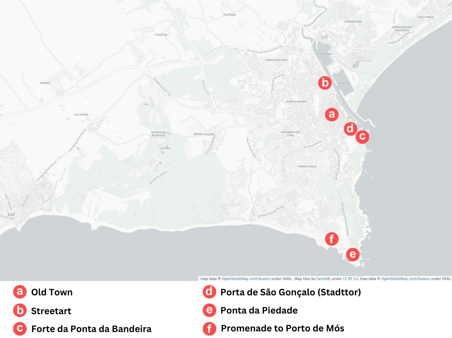 map of things to do in lagos portugal with markers